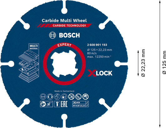 Bosch EXPERT 硬質合金多輪 X-LOCK 125 毫米切割盤。